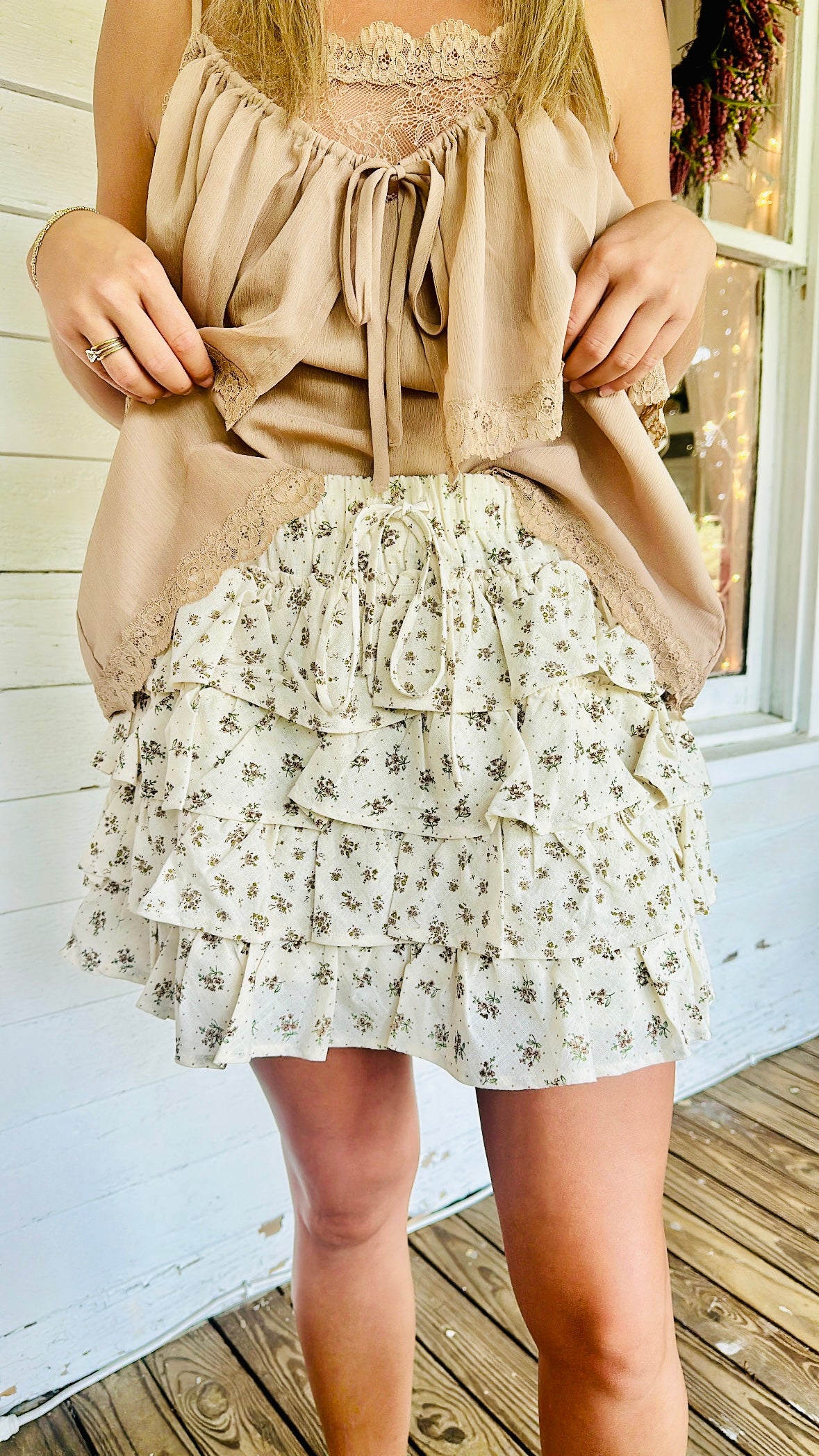 Cascading Floral Ruffle Tiered Skort