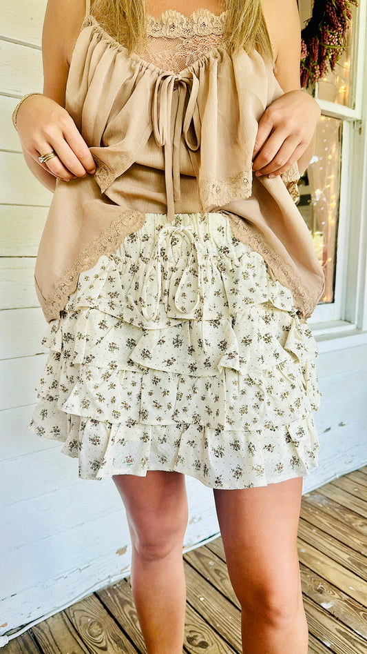 Cascading Floral Ruffle Tiered Skort