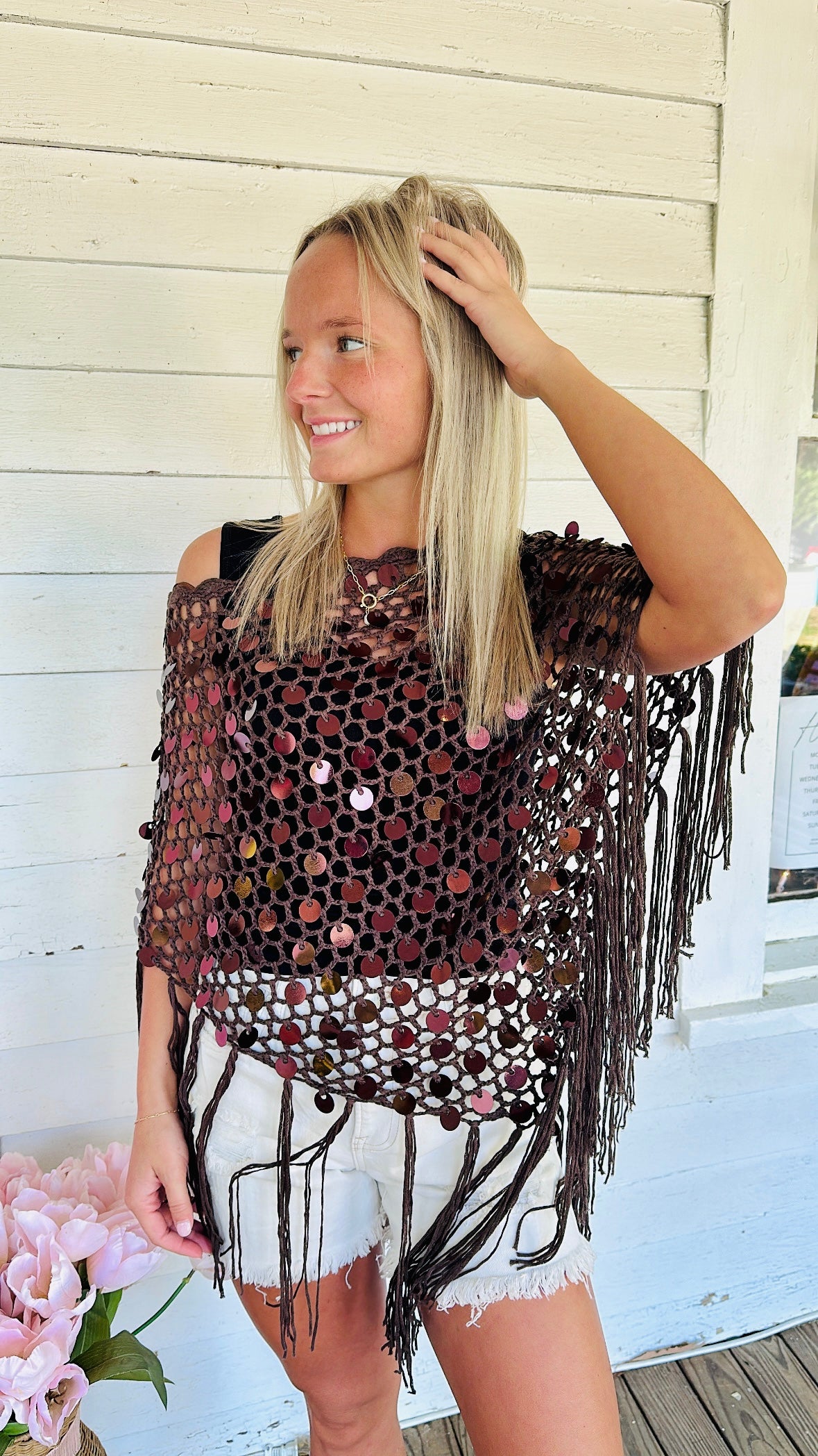 Sequin Fringe Poncho