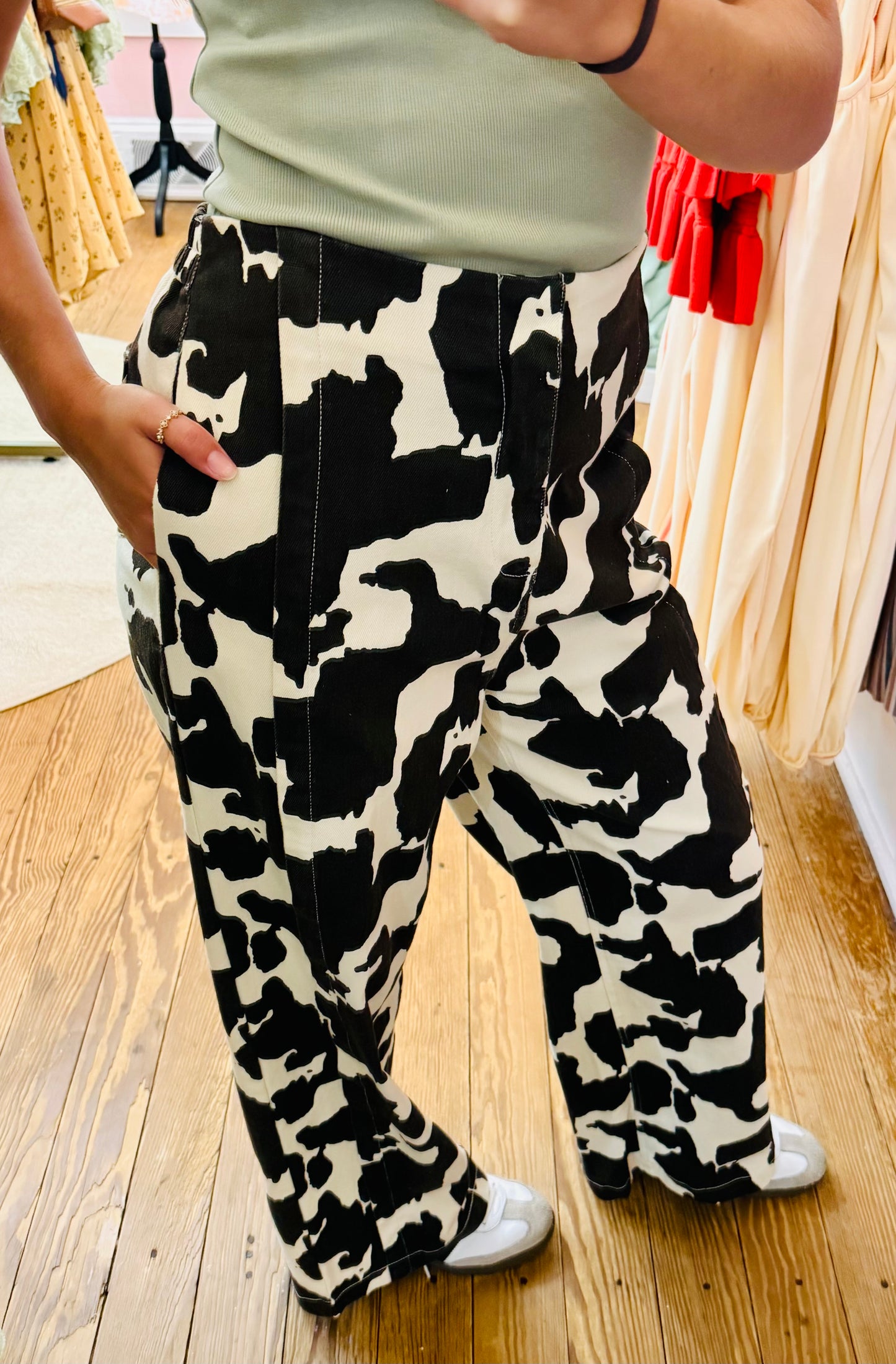 Brown High Waisted Cow Print Pants