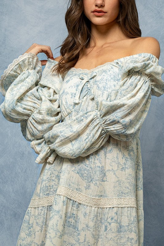 Boho Off-Shoulder Maxi Dress L