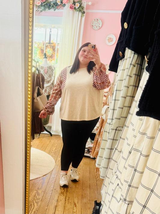 PLUS-Mixed Plaid Top