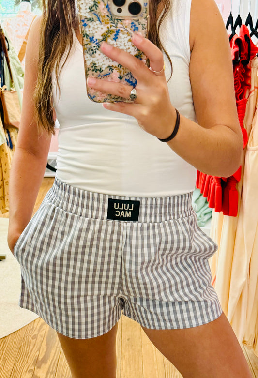 Lulu Mac Grey Gingham Boxer Shorts