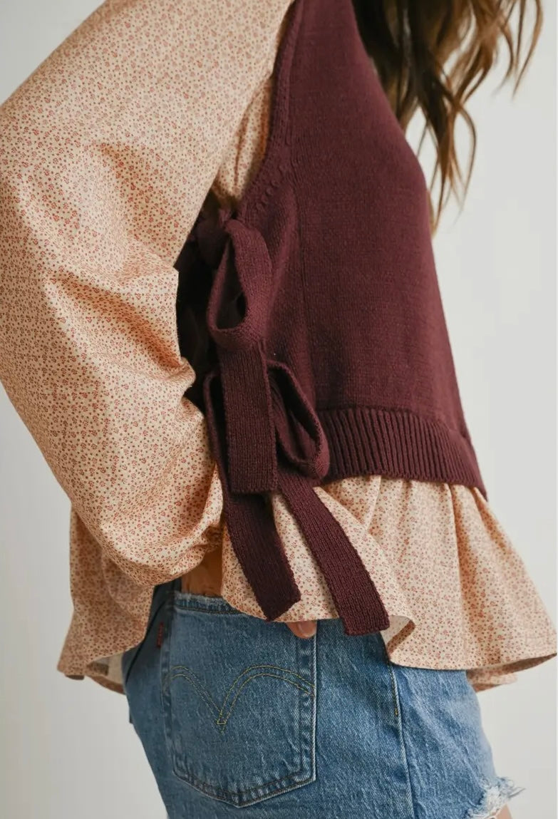 Side Ribbon-Tied Knitted Top