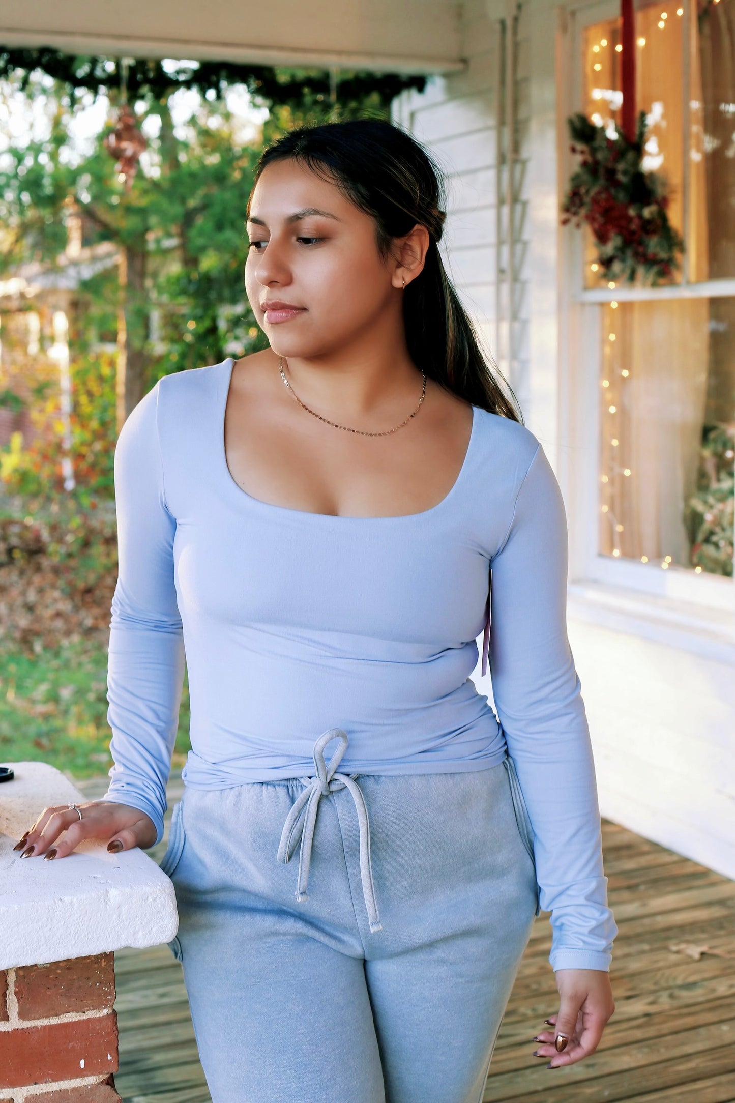 Jersey Square Neck Long Sleeve Top