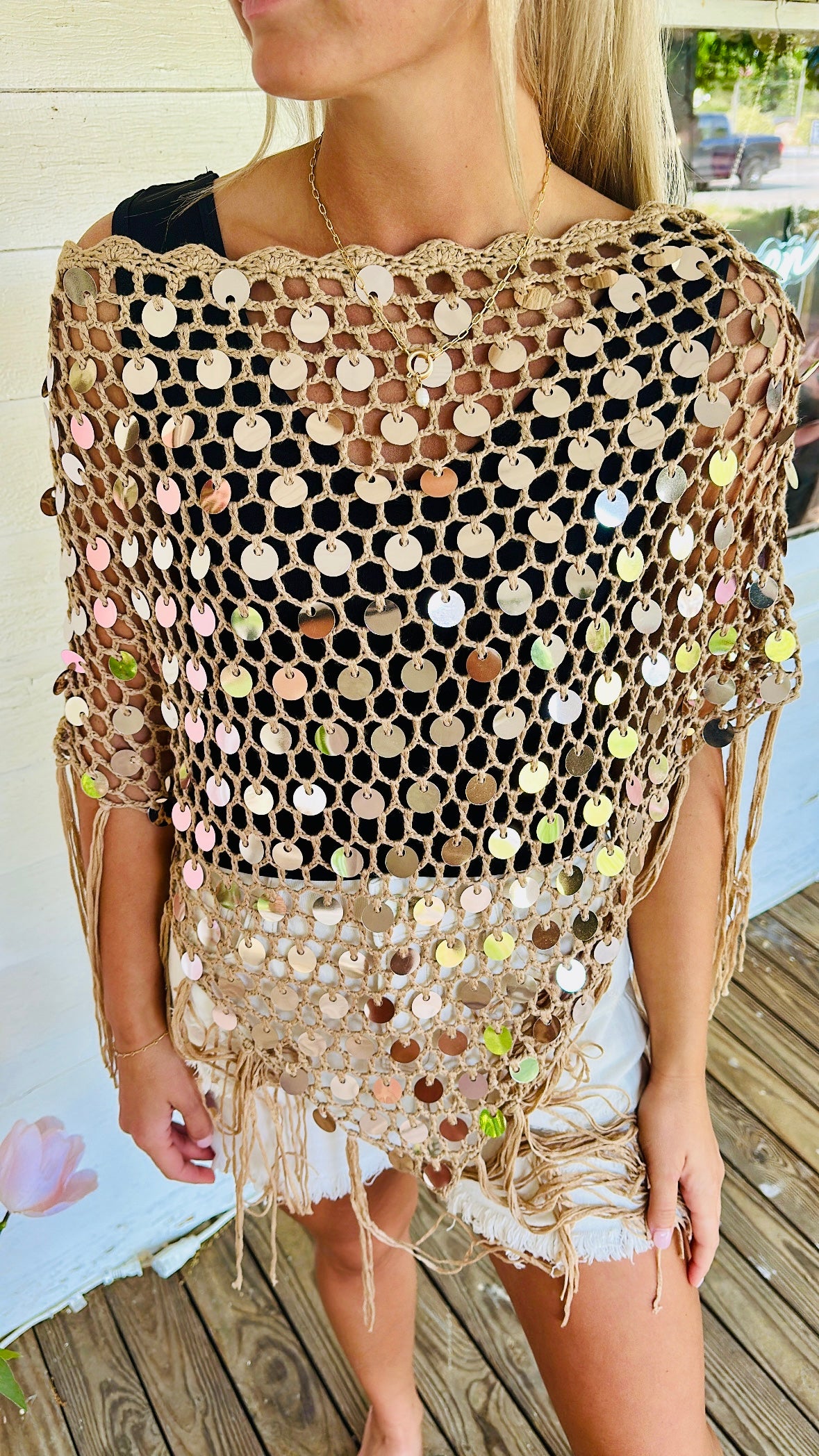 Sequin Fringe Poncho