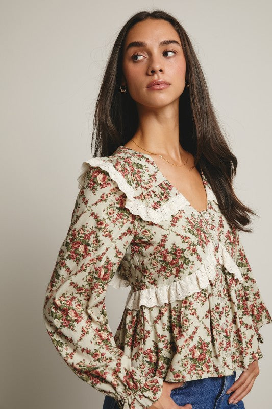 Eyelet Ruffle Peplum Blouse