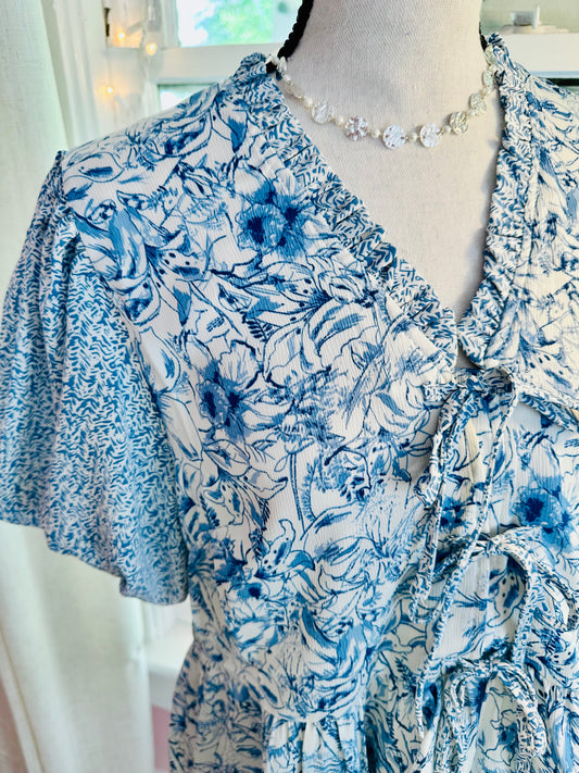 Blue Floral Puff Sleeve Top