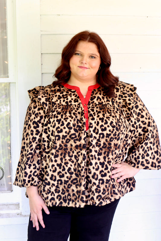 PLUS- Leopard Printed Blouse
