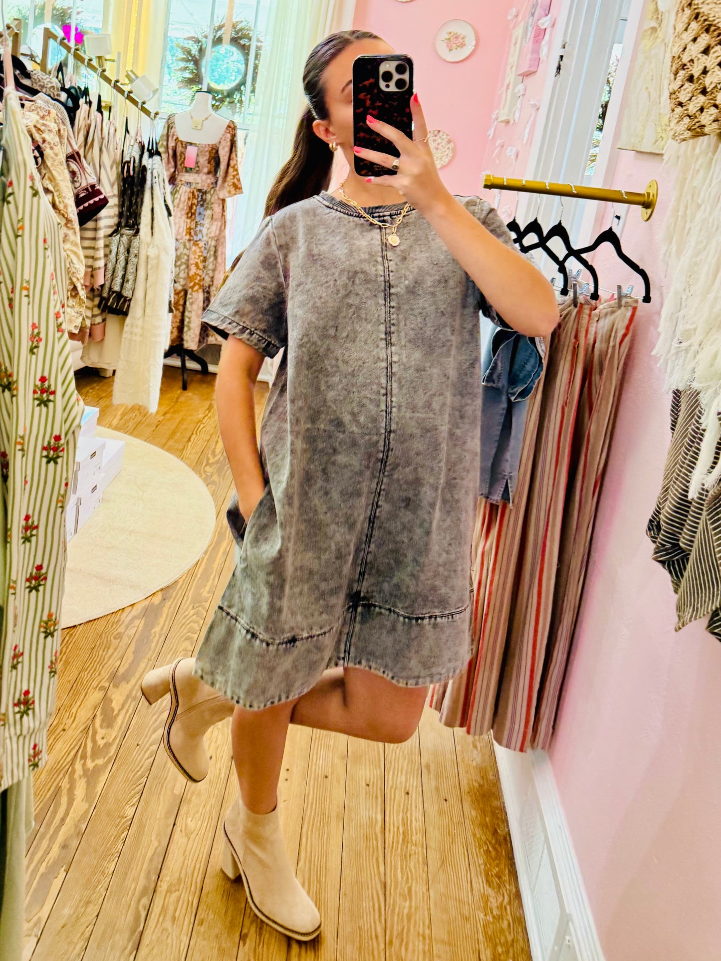 Washed Black Denim Dress