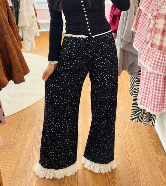 Lace Ruffled Hem Pants