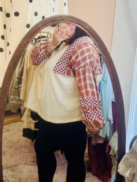 PLUS-Mixed Plaid Top