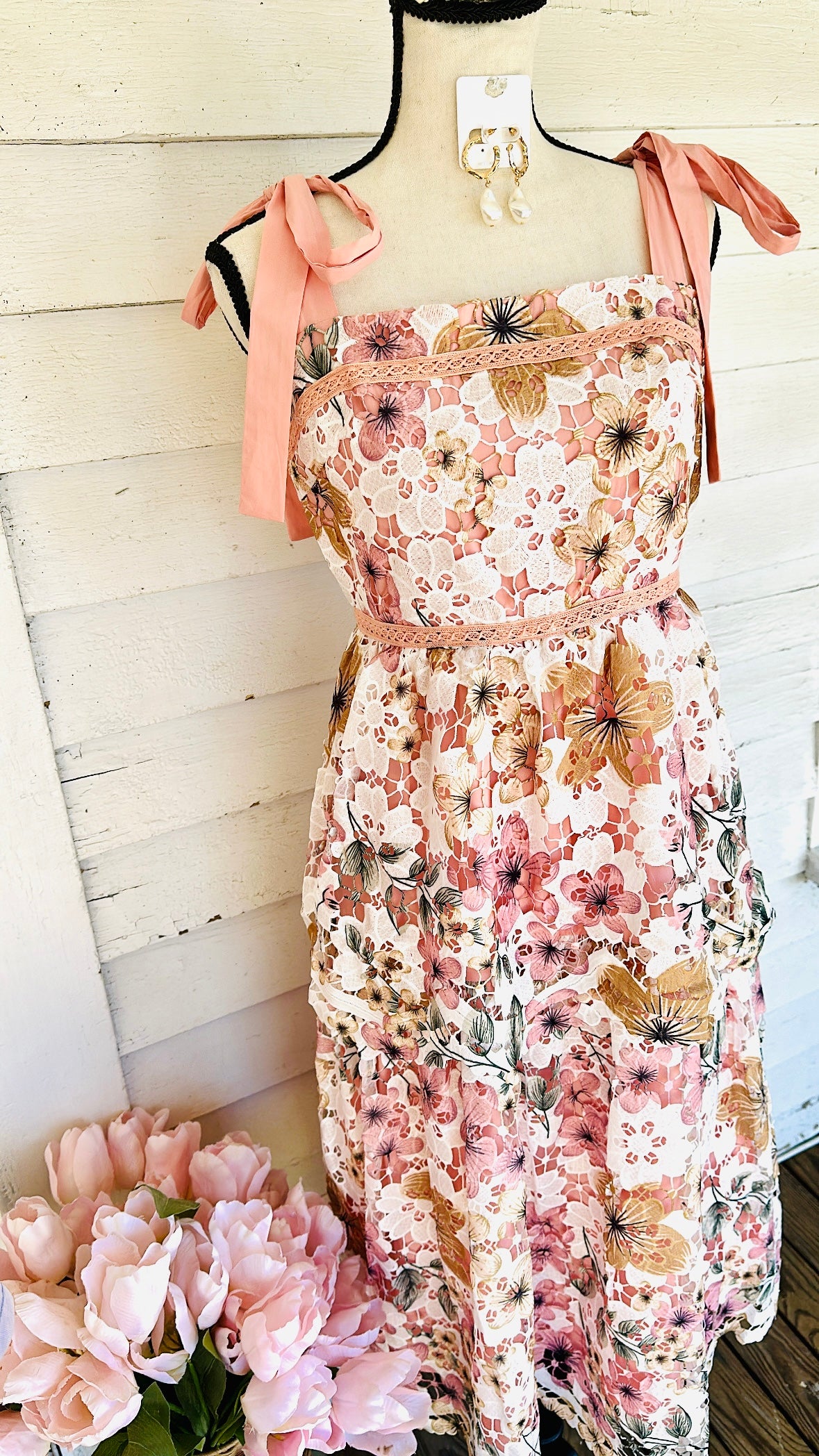 Crochet Lace Floral Maxi Dress