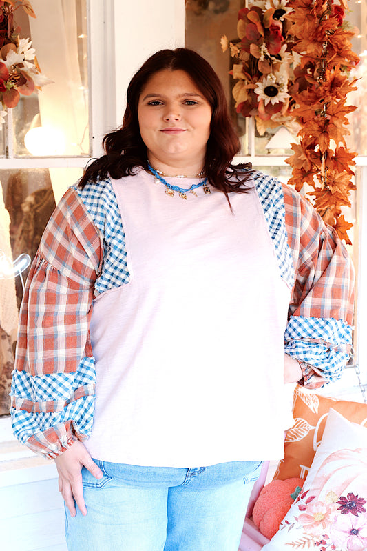 PLUS-Mixed Plaid Top