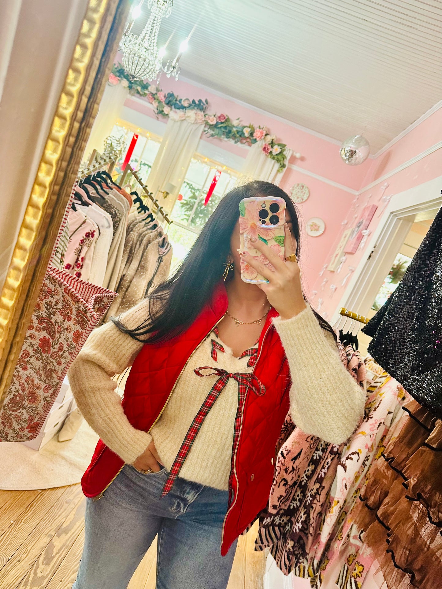 Christmas Plaid Ribbon Sweater