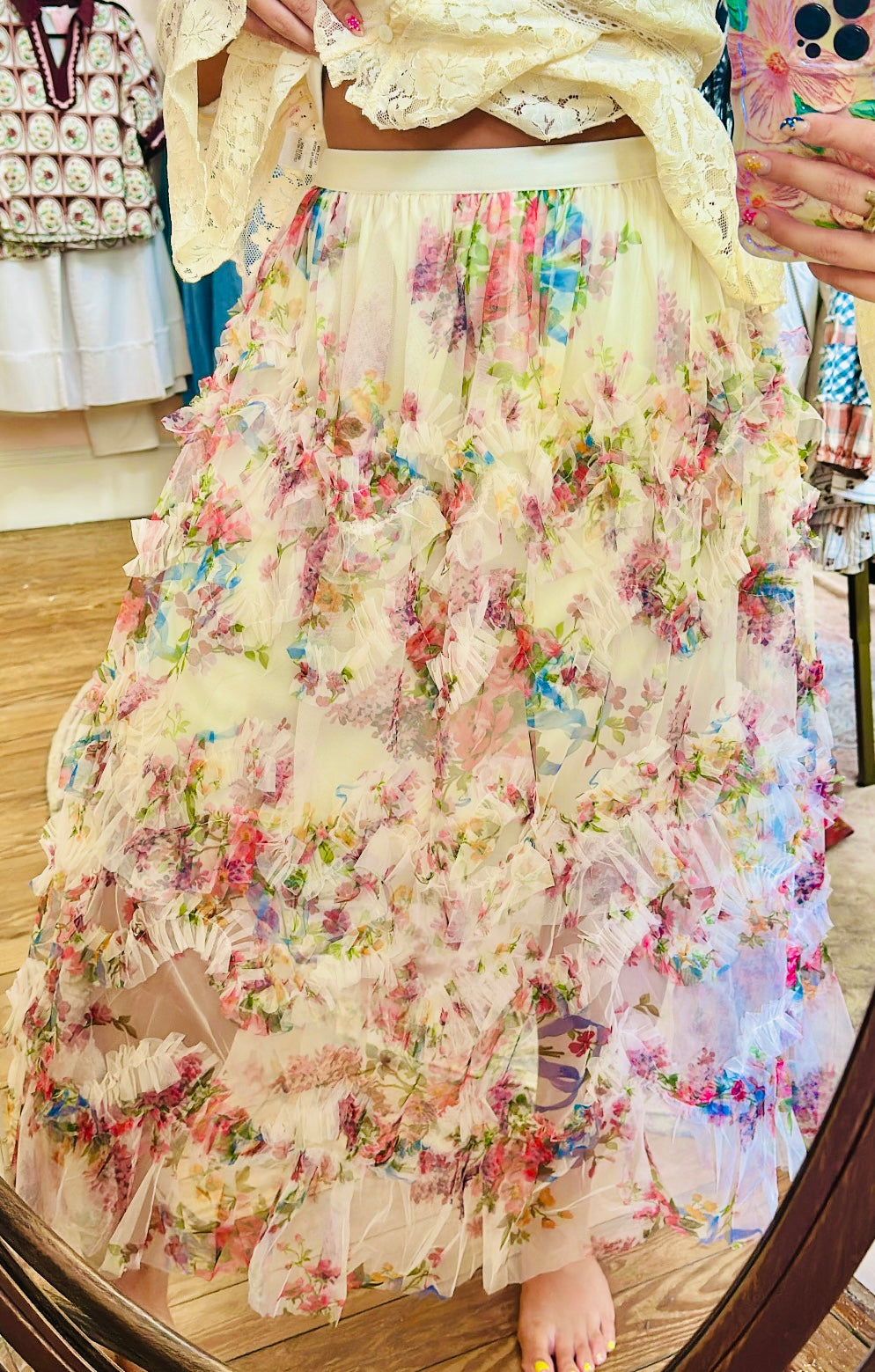 Tea Garden Ruffle Midi Skirt