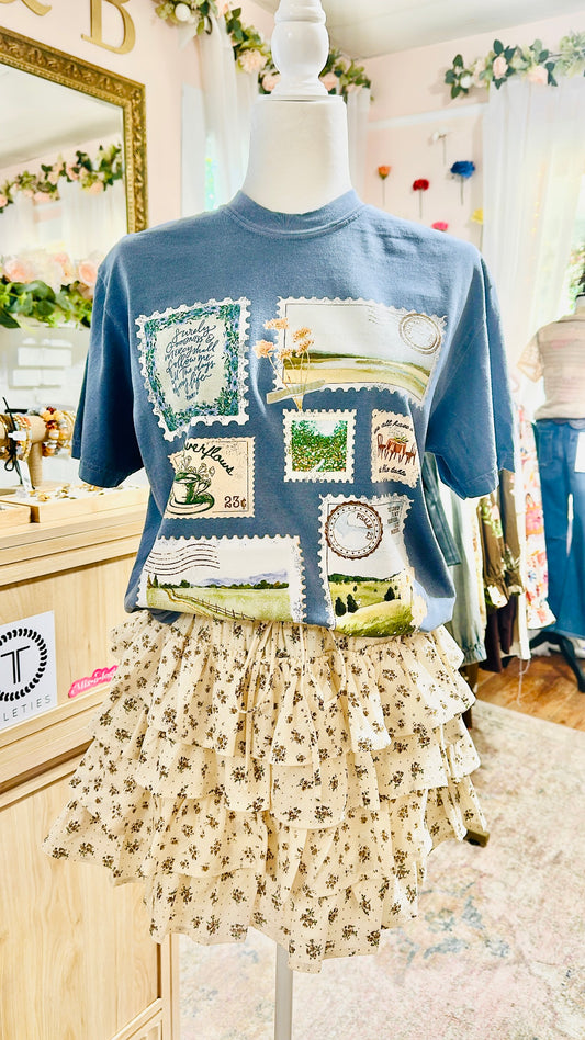 Cascading Floral Ruffle Tiered Skort