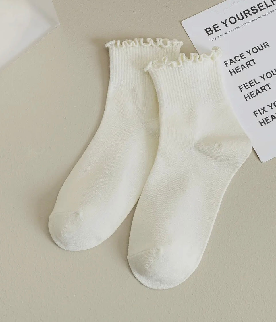 Solid Color Ruffle Ankle Socks