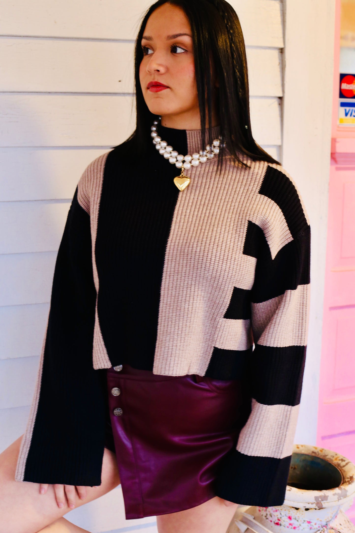 Color Block Mock Sweater