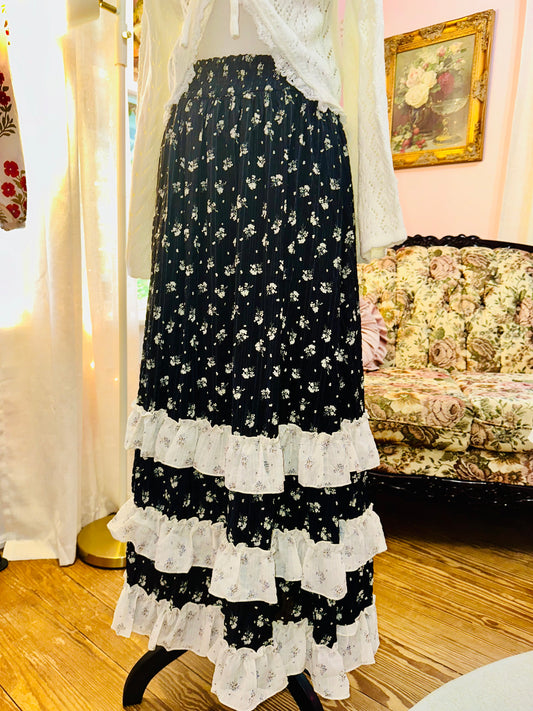 Dark Navy Floral Maxi Skirt