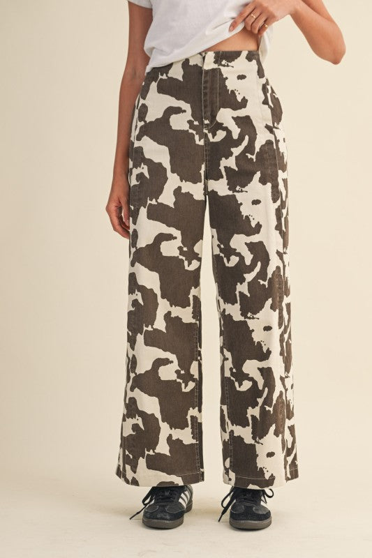 Brown High Waisted Cow Print Pants