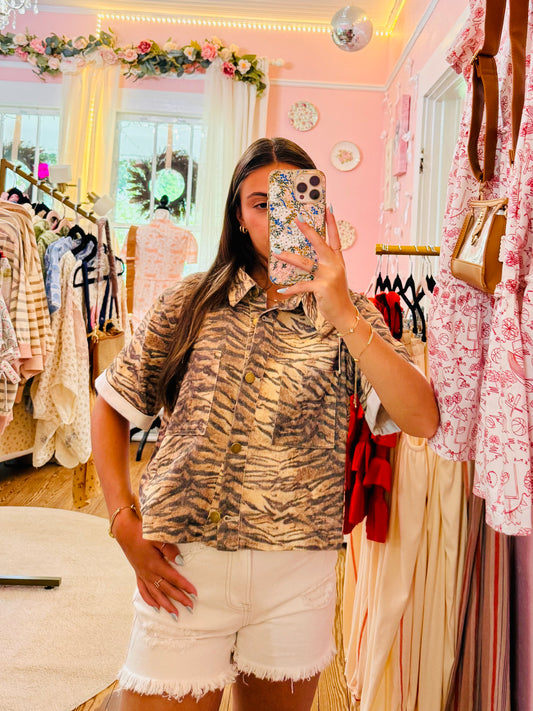 Tiger Button Down Denim Shirt/Jacket