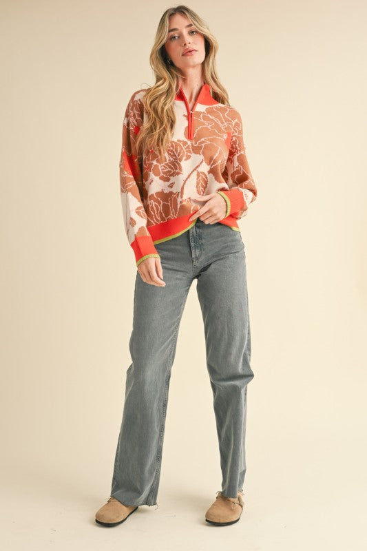 Floral Half Zip Pullover