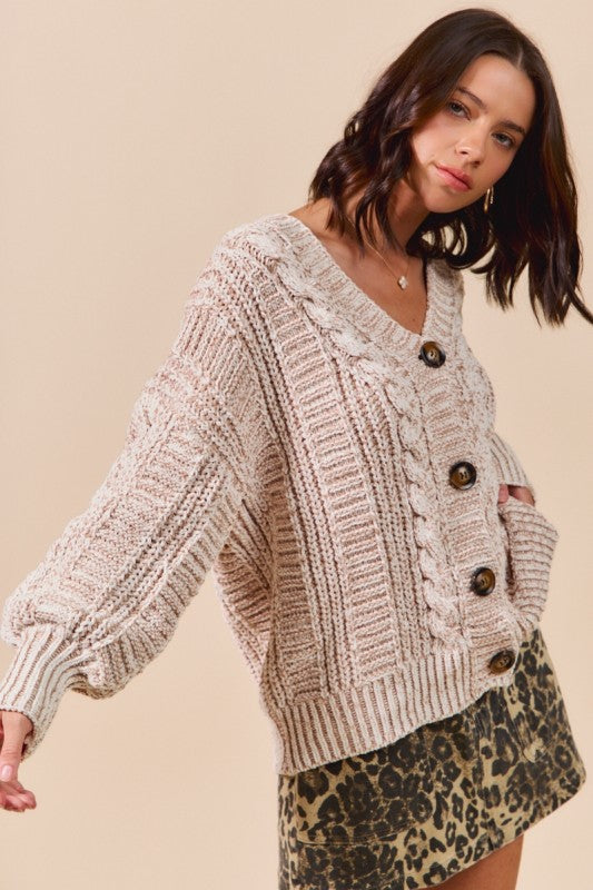 Soft 2tone Sweater Cardigan