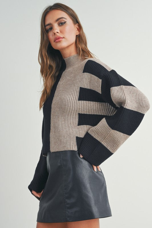 Color Block Mock Sweater