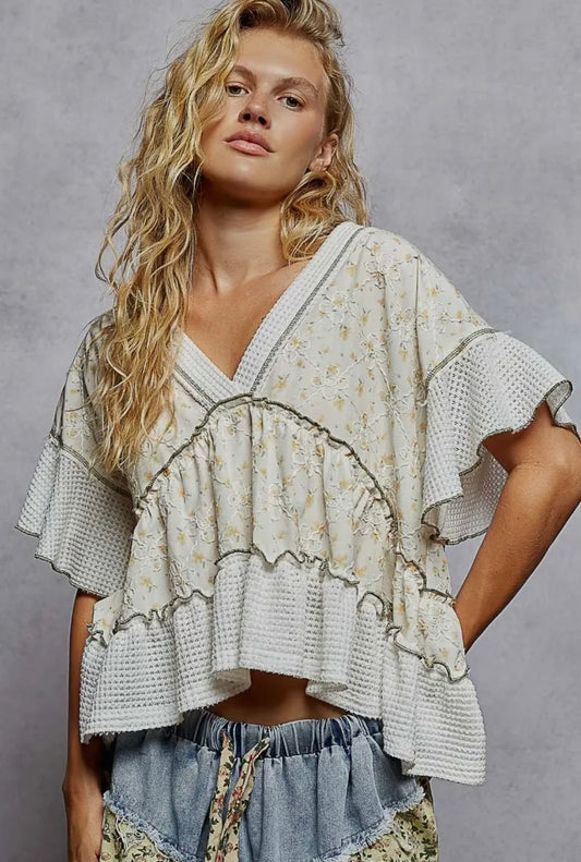 Printed Woven Ruffle Top