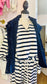 Navy & Cream Striped Mock Neck