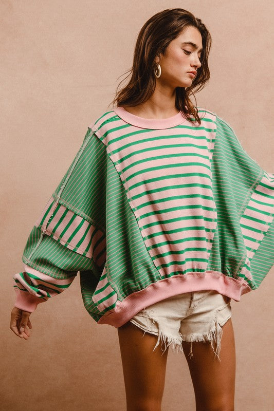 Blush & Emerald Stripe Top