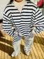 Navy & Cream Striped Mock Neck