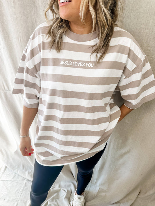 “Jesus Loves You” Stripe Graphic Tee