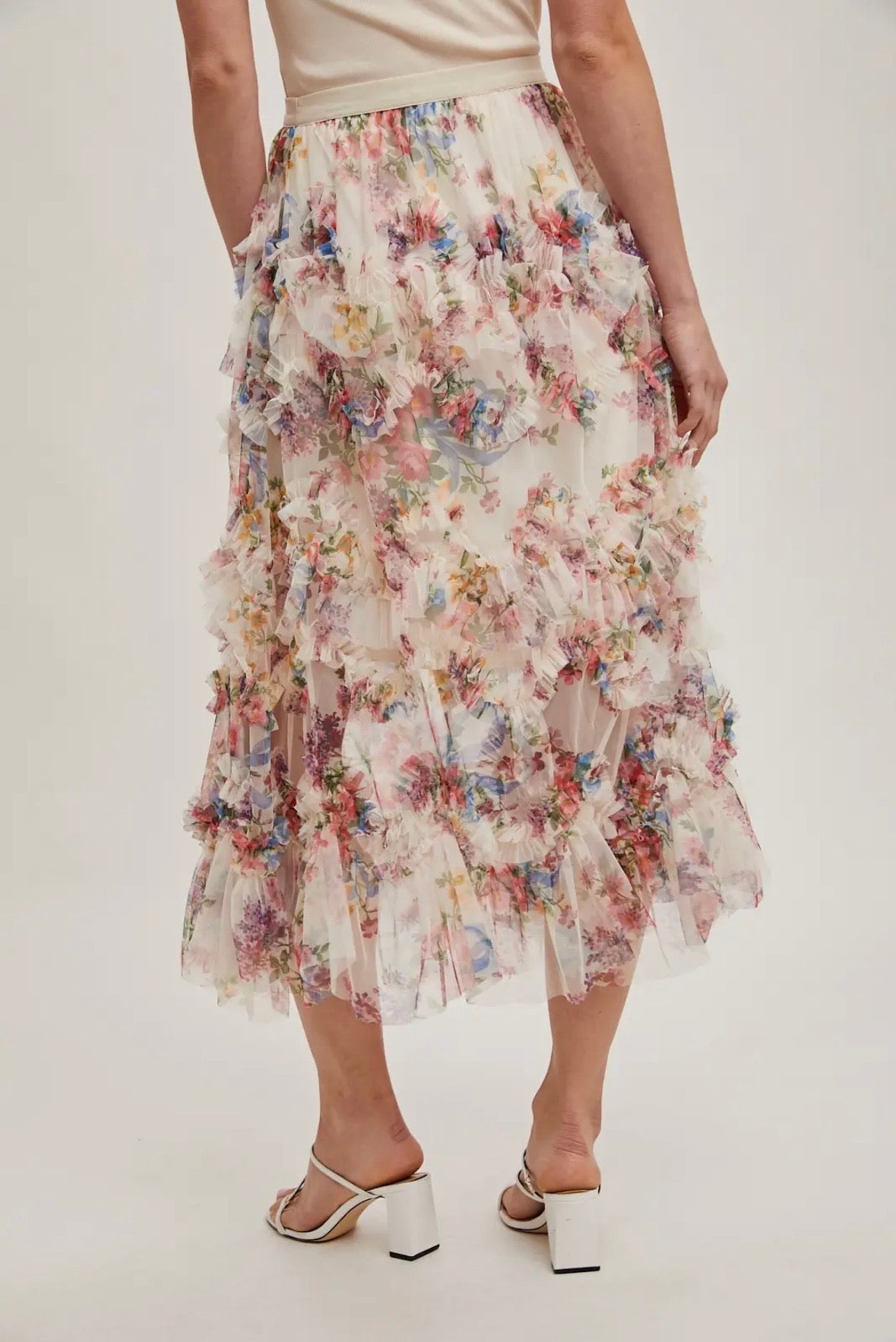 Tea Garden Ruffle Midi Skirt
