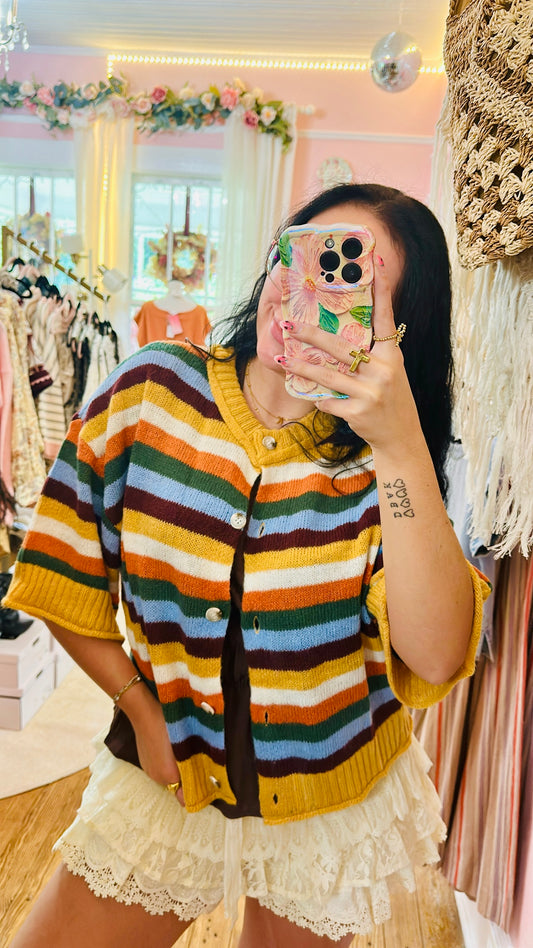 Quiet Weekend Multi Stripe Sweater Cardigan