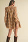 Embroidered Long Sleeve Babydoll Mini Dress
