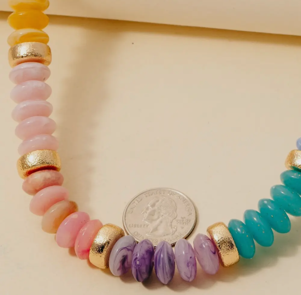 Wide Marble & Metallic Disc Necklace