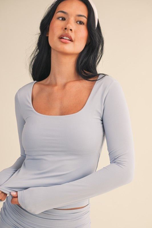 Jersey Square Neck Long Sleeve Top