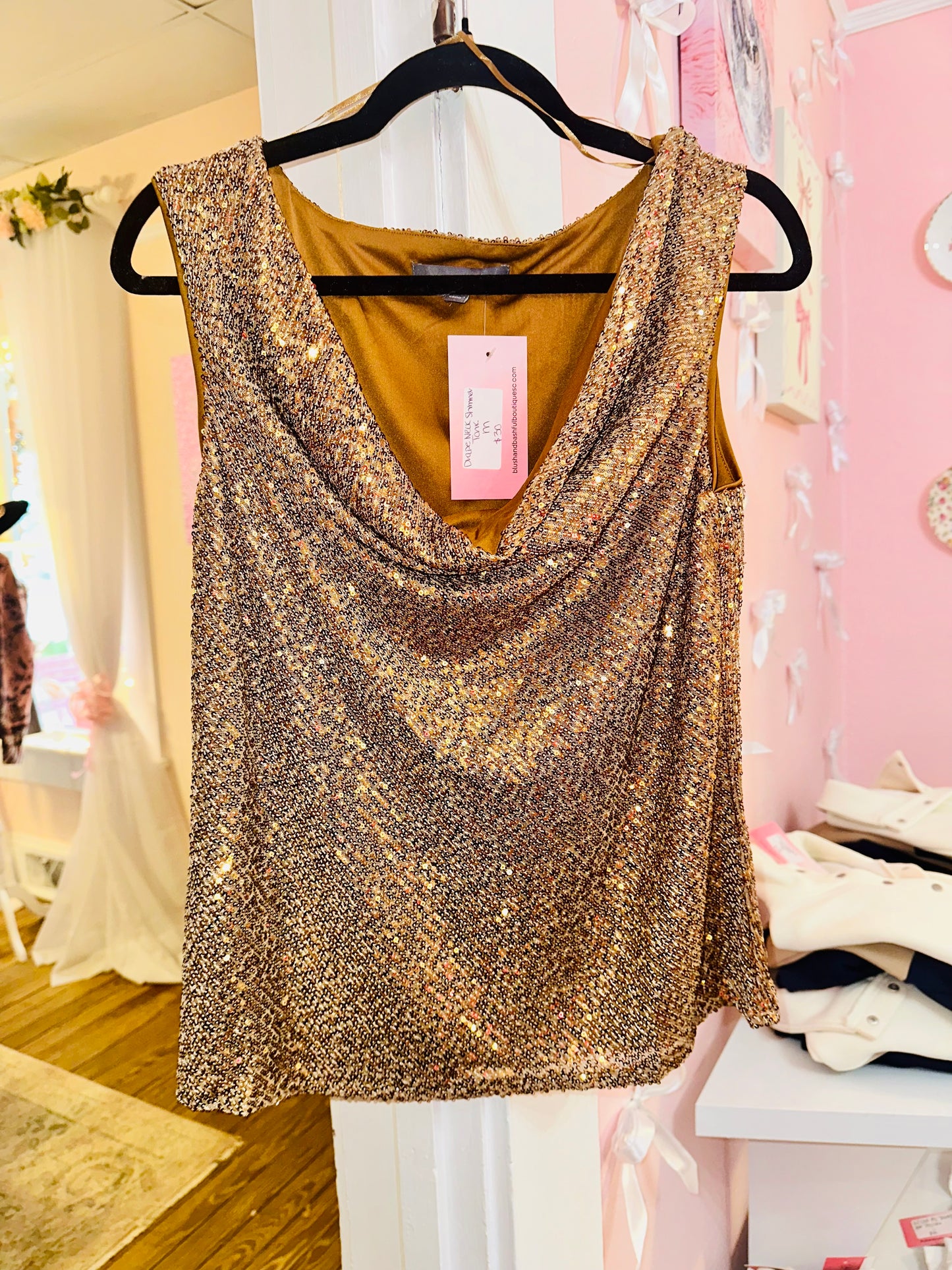 Drape Neck Shimmer Tank