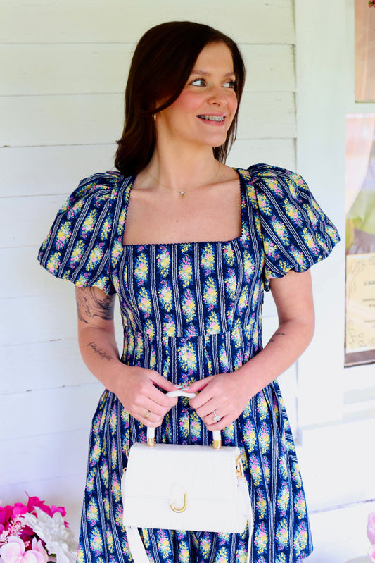 Navy Floral Print Dress