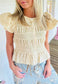Cream Smocked Ruffle Top