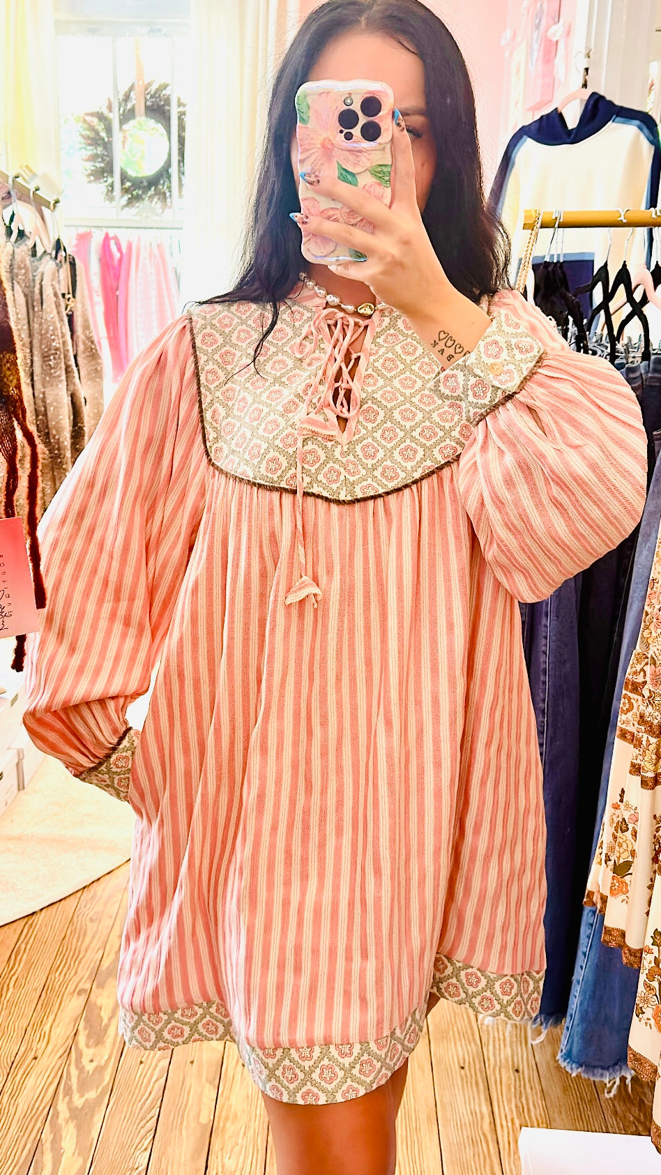 Rose Pink Stripe Mini Dress