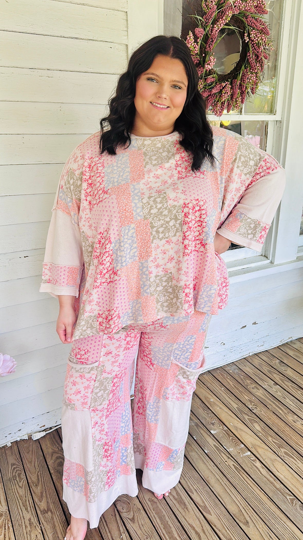 Pink Polly Patchwork Print Pullover