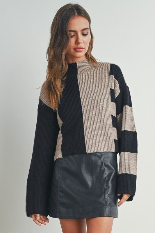 Color Block Mock Sweater