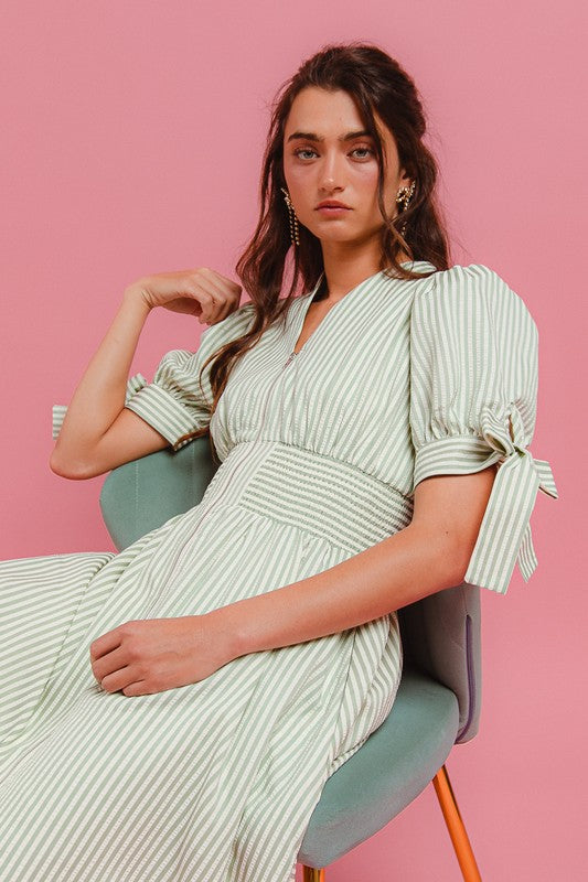 Sage & Cream Zip-Up Dress