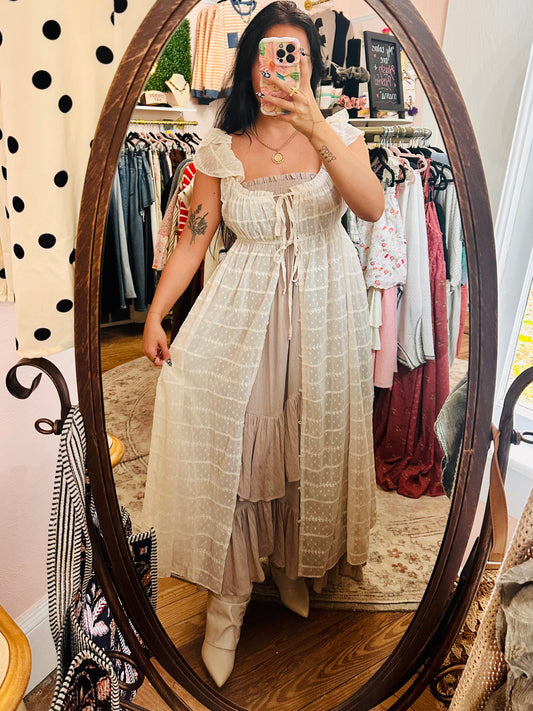 Sheer Textured Chiffon Kimono/Dress