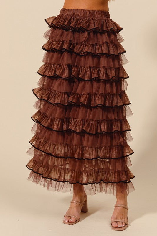 Layered Ruffle Tulle Maxi Skirt