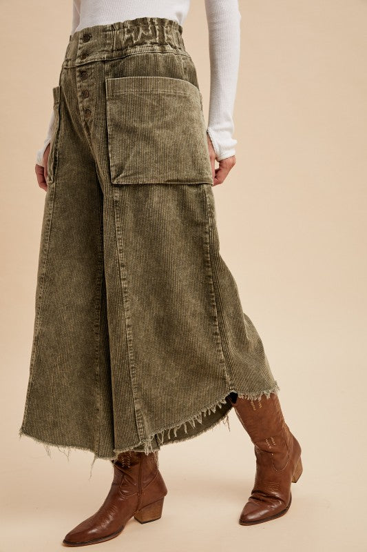 Olive Mineral Wash Corduroy Pants