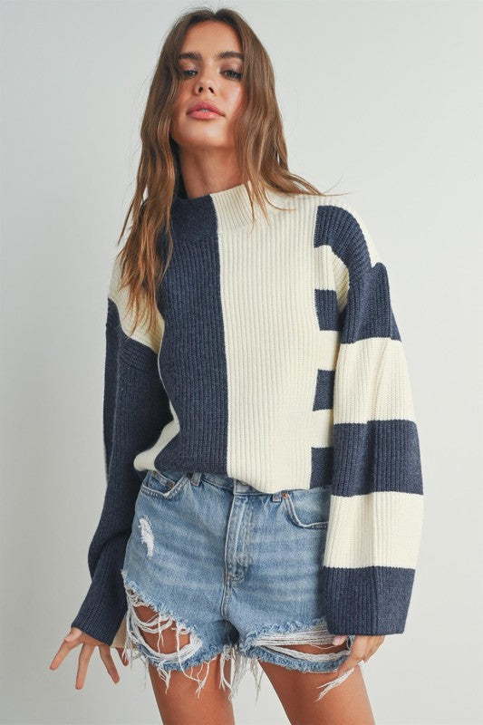 Color Block Mock Sweater